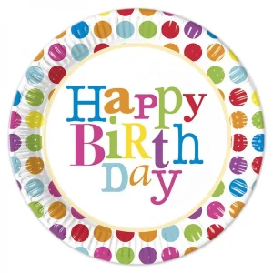 Happy Birthday Papir tallerken 8 stk 23 cm.